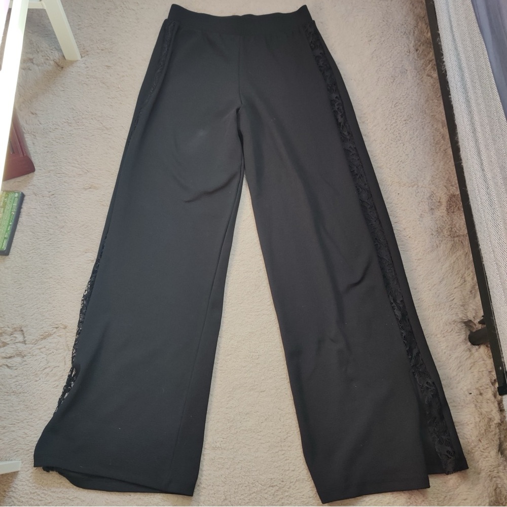 Zara Black Side Lace Stripe Wide Leg Pants Insert Panel - Picture 2 of 7